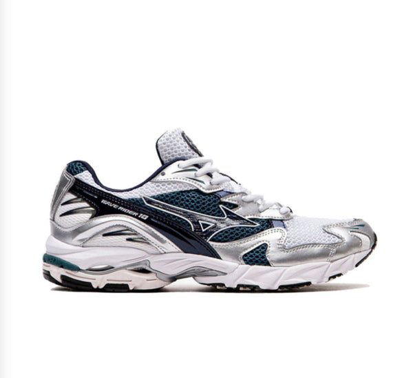 BASKETS MIZUNO WAVE RIDER 10 VERTES ET ARGENTÉES –